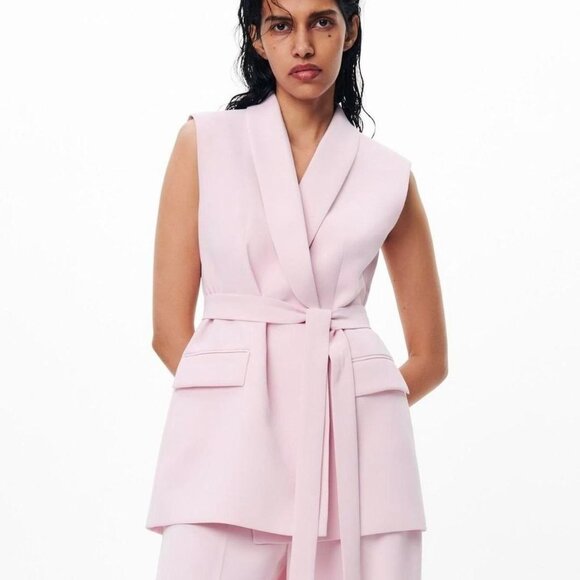 Zara Sleeveless Belted Vest Blazer - Light Pink - Size Medium - Picture 1 of 12
